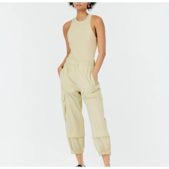 Tibi Pants - Tibi Women Small Powder Nylon Pull On High Rise Cargo Wilt Jogger Elastic Waist